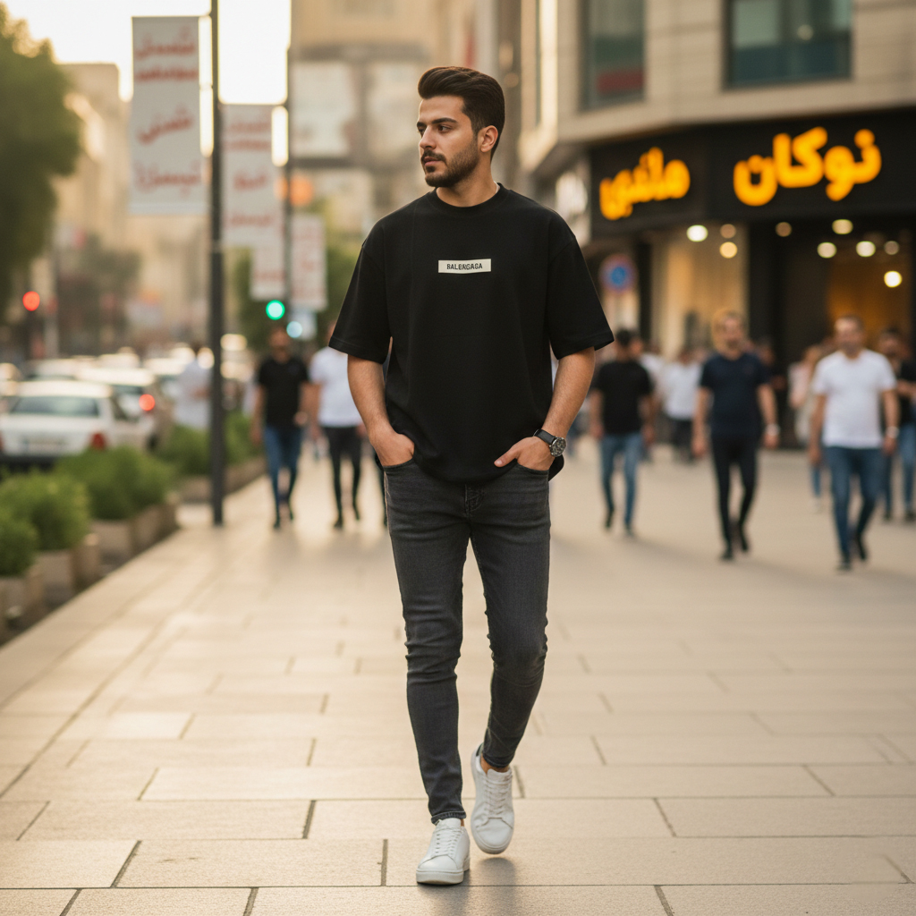 تیشرت مراکشی کبریتی مشکی بالنسیاگا