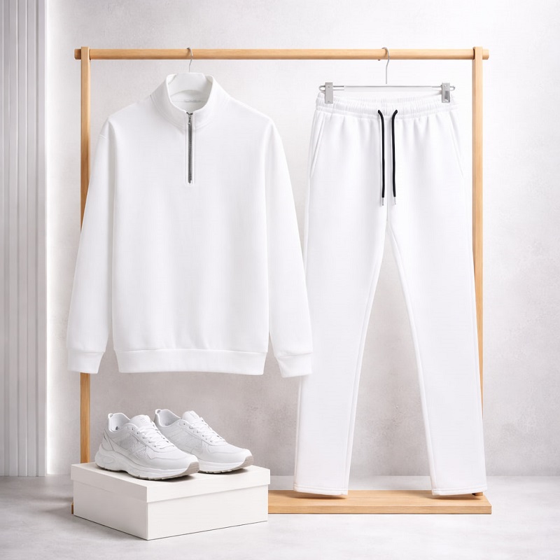 ست مردانه نیم زیپ و شلوار جاگر مدل Behshad-سفید