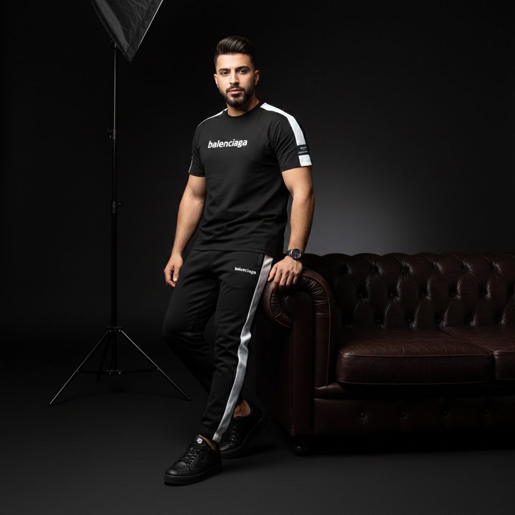 ست تیشرت و شلوار مردانه بنگال کش Balenciaga-مشکی